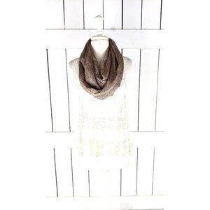 Metallic champagne gold mesh open weave infinity reversible  fringe scarf